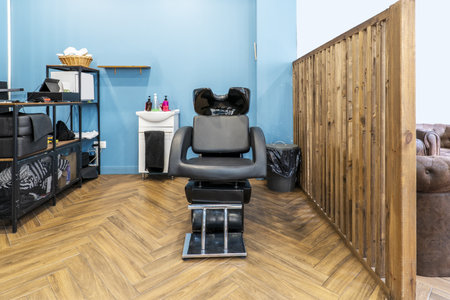 A hair washing station in a booth of a men's barber shopの写真素材