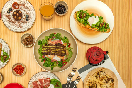 A set of healthy food gourmet dishes for brunch or breakfast