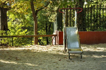 Playground with sand floor in a parkの写真素材