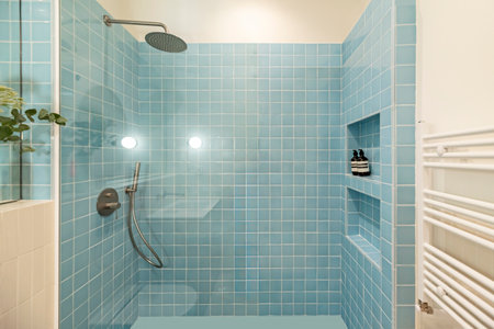 Not only does this bring warmth to the space, but it also creates a relaxing atmosphere in the bathroomの写真素材