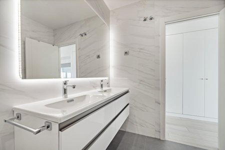 Ceramic remains a classic, but now options such as solid surface, resin, natural stone, glass, and even metalの写真素材