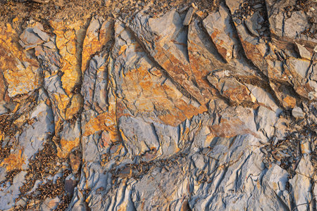 Magnetized stone wall with iron filings adhering to it, forming patterns that change according to...