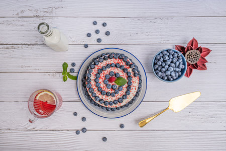 Creamy surprise in the center and a crown of blueberries