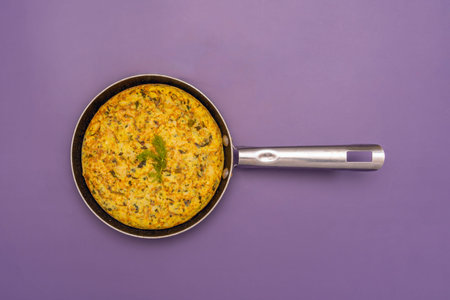 Potato omelet with organic eggs, noticeable in the more intense color and more pronounced flavor of...