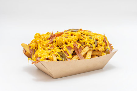 Classic serving of crispy fries served in a bowl with brava sauce and aioli on the side