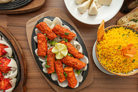 The aromatic smoke from the grill permeates these shish kebab skewers, showcasing the distinct grill...