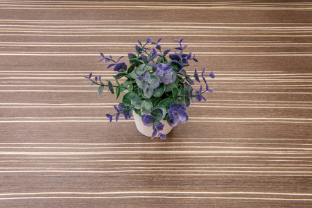 A small pot with a plastic plantの写真素材