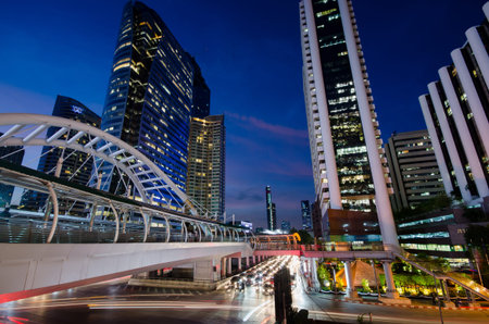 Chong nonsi BTS station at night in background Thailand