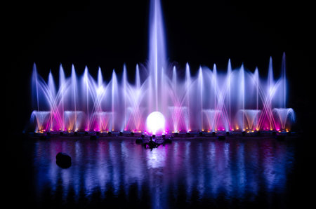 The musical fountain with a black background.の写真素材