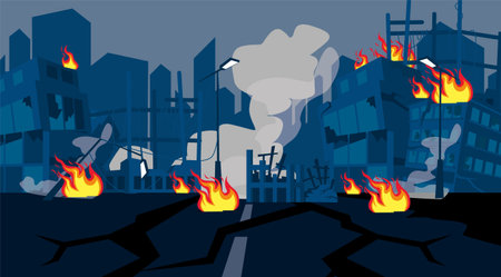 Natural Disasters. The earthquake destroyed buildings and cracked the ground.のイラスト素材
