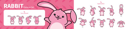 Set of cute rabbit character illustrations. Character turnaround and 10 moves.のイラスト素材