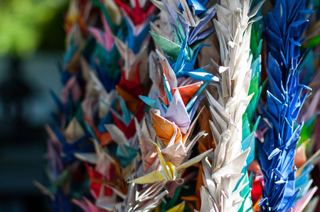 Colorful Origami birds are decorated in a Japanese temple in Nikko の写真素材