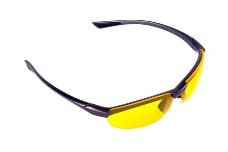 Yellow sunglasses. Isolated on white.の写真素材