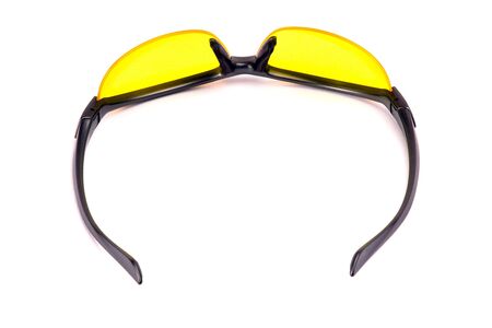 Yellow sunglasses Isolated on white.の写真素材