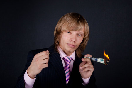 Top manager on green background.の写真素材