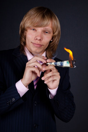 Top manager on green background.の写真素材