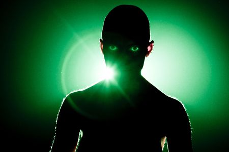 woman expression. On green background.の写真素材