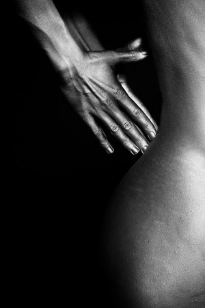 Beautiful bald woman. Body parts.の写真素材