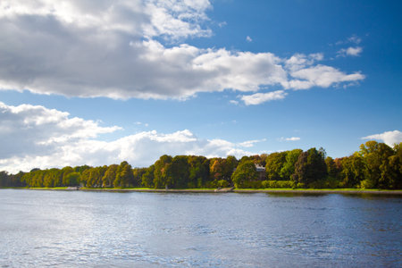 Panoramic landscape view and clear blue sky.