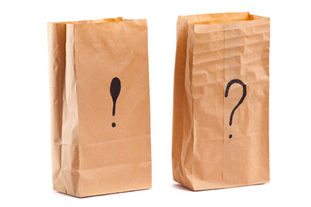 Smiling paper bag. Concept. Isolated on white.の写真素材
