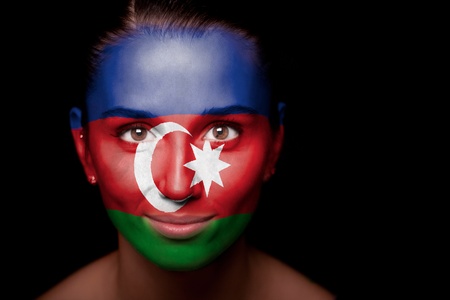 with the flag of the Azerbaijanの写真素材