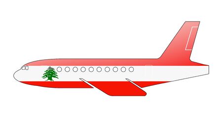 The Lebanese flag painted on the silhouette of a aircraft. glossy illustrationの写真素材