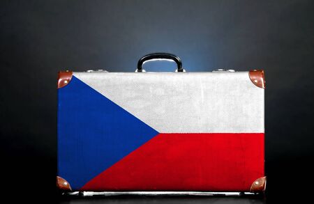 The Czech flag on a suitcase for travel.の写真素材