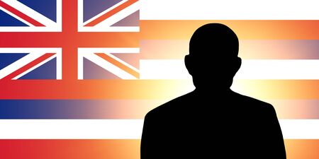 The Hawaii flag and the silhouette of an unknown man and the silhouette of an unknown manの写真素材