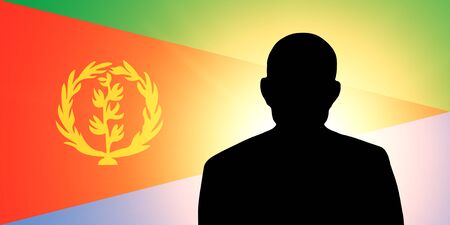 The Eritrea flag and the silhouette of an unknown manの写真素材