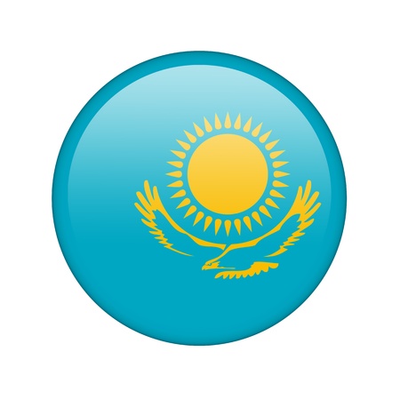 The Kazakh flag in the form of a glossy icon.の写真素材