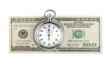 Stopwatch and a hundred American dollarsの写真素材