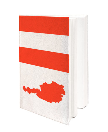 Book with the national flag and contour of Austria on cover.の写真素材