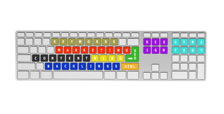 Keyboard and social media concept  Isolated on white 