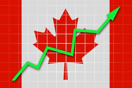 The Canadian flag and arrow graph going upの写真素材