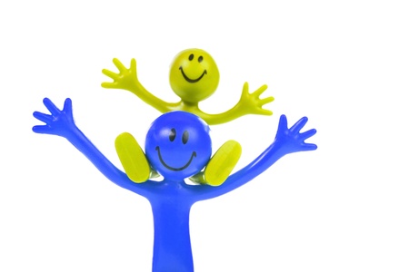 The blue smiling man and yellow son  Isolated on white の写真素材