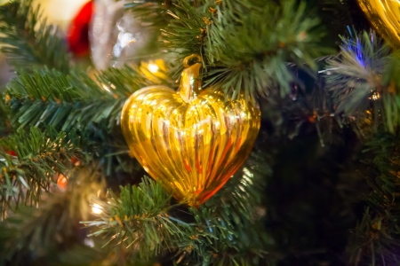 Close-up photo with decorations of christmas tree  Selective focus の写真素材