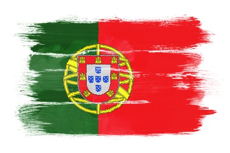 The Portuguese flag painted on white paper with watercolorの写真素材
