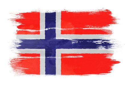 The Norwegian flag painted on white paper with watercolorの写真素材