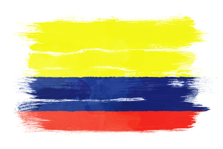 The Colombian flag painted on white paper with watercolorの写真素材
