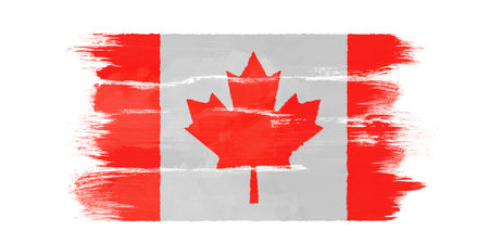 The Canadian flag painted on white paper with watercolorの写真素材