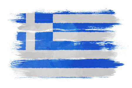The Greek flag painted on white paper with watercolorの写真素材