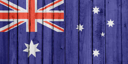 The Australian flag painted on a wooden fenceの写真素材