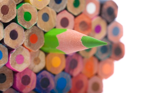 Concept, color pencils - closeup, macro shot - on white backgroundの写真素材