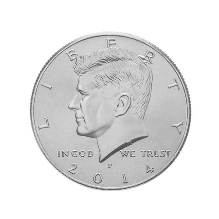John F Kennedy Half Dollar coin isolated on whiteの写真素材
