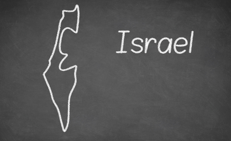 Israel map drawn on chalkboard. Chalk and blackboard.の写真素材