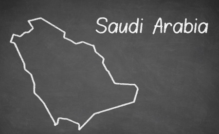Saudi Arabia map drawn on chalkboard. Chalk and blackboard.の写真素材