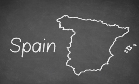 Spain map drawn on chalkboard. Chalk and blackboard.の写真素材