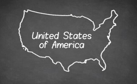 United States map drawn on chalkboard. Chalk and blackboard.の写真素材