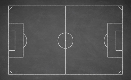 Soccer board drawn with white chalk on a blackboardの写真素材