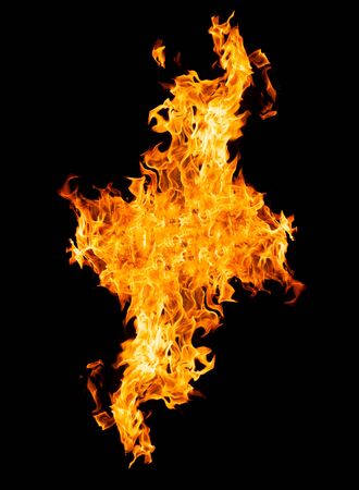 Fire flames - isolated on black background. Real photoの写真素材